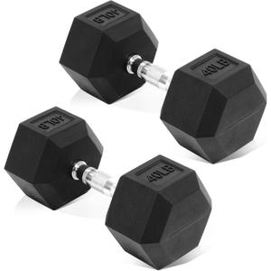 Rubber Encased Hex Dumbbell, Hand Weights with Anti-Slip Cast Iron Grip for Exercise & Fitness, Weights Dumbbells Set of 2 for Strength Training, 5-50 LBS Pair