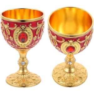 2PC Gold Red Chalice Goblet Delicate Retro Wine Cup Medieval Goblet Alloy Medieval Cup Communion Cups Drinking Cup Party Favors Home Decor