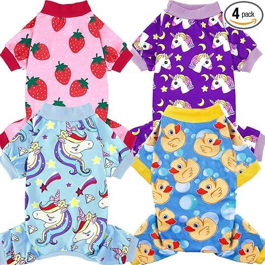 XPUDAC 4 Pieces Dog Pajamas for Small Dogs Pjs Clothes Puppy Onesies Outfits for Doggie Christmas Shirts Sleeper for Pet Cats Jammies-M