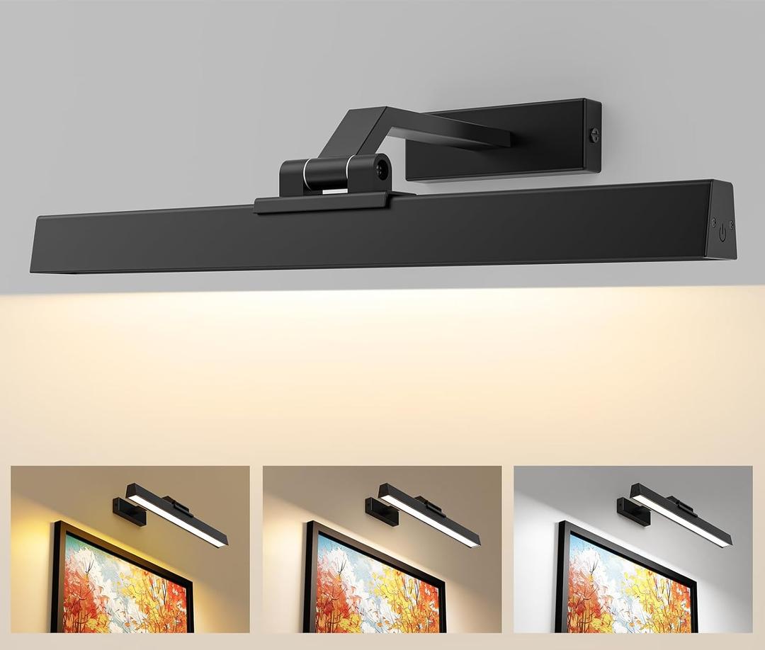 Picture Lights for Wall, Battery Operated Picture Light 16in Gallery Light for Paintings CCT Dimmable Recharging Battery Wall Light with Remote Control for Living Room Gallery Dartboard Art Bathroom (Black)