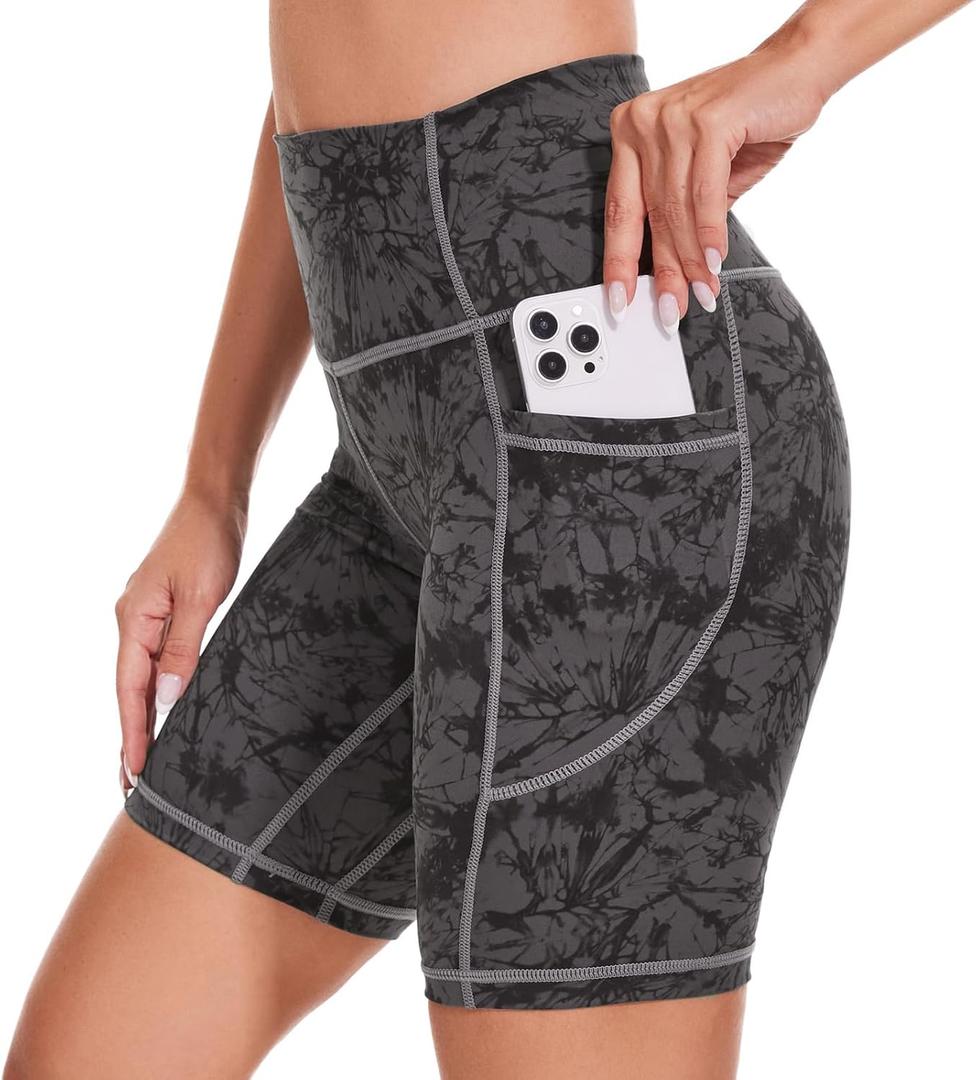 Ccko High Waist Biker Shorts for Women with Pockets Workout Yoga Spandex Athletic Leggings Shorts for Gym Running (XX-Large, Shorts-dark Grey)