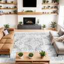 Washable 10x14 Distressed Rugs: Living Room Area Rug Indoor Large Non Slip with Rubber Backing Boho Muted Laundry Carpet for Apartment Bedroom Office Light Grey