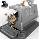 Stainless Steel Litter Box with Lid XL Extra Large Litter Box Enclosed Top Entry Metal Litterbox for Big Cats Easy Cleaning Anti-Leakage & High Sided with Mat Aisle & Scoop, Dark Grey