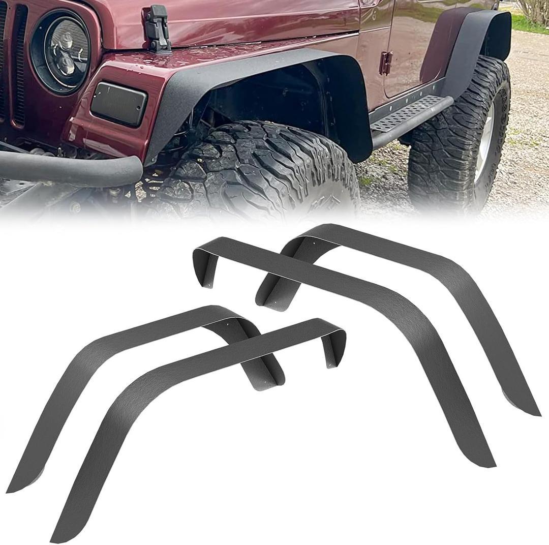 YZONA for Wrangler TJ LJ Flat Front & Rear Fender Flares Compatible with 1997-2006 Jeep Wrangler TJ & 2004-2006 Jeep Wrangler LJ, Off-Road Heavy Duty Steel Mud Guard Combo Wheel Fenders 4 PCS Kit