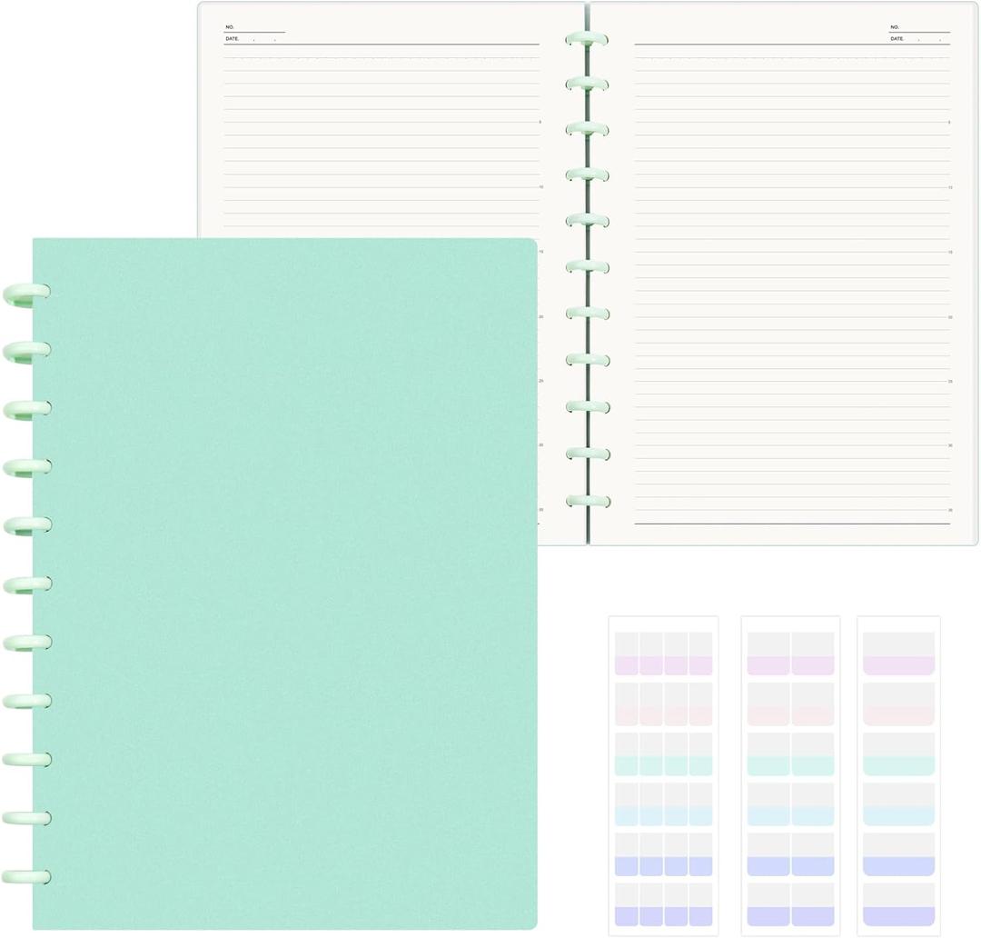 Discbound Notebook, 8-Disc Disbound Planner with Removable Pages, 180 Pages Spiral Notebook, Poly Cover Discbound Planner for Work, Travel, Note Taking(With Index Sticker),Green,A4