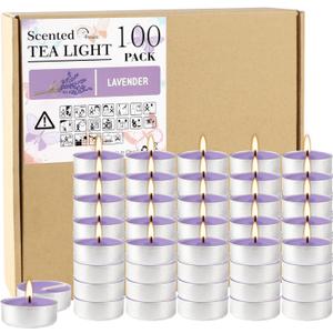 Purple Lavender Scented Tealight Candles - 4 Hours - Giant 100 Bulk Packs - Smokeless Tea Lights for Valentine's Day, Weddings,Christmas, Home Decorative