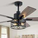 52 Inch Farmhouse Ceiling Fans with Lights and Remote Quiet and Reversible DC Motor Black Industrial Rustic Caged Ceiling Fan for Bedroom Living Room Covered Patio (12-Black)