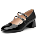 Women's Mary Jane Shoes - Classic Retro Work Shoes with Thick & Mid Heels, Comfortable Office Pumps with Buckle Strap, Vintage Dress Shoes Size 9