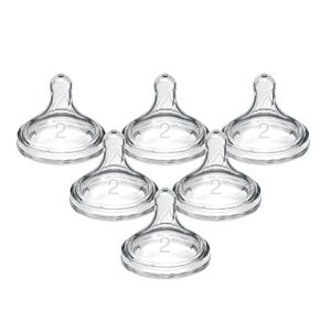 Dr. Brown's Natural Flow Level 2 Wide-Neck Baby Bottle Silicone Nipple, Medium Flow, 3m+, 100% Silicone Bottle Nipple, Count 6 (Pack of 1)