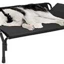 Veehoo Cooling Elevated Dog Bed, Raised Pet Cot with Guardrail & Slope Headrest, Durable & Breathable Teslin Mesh, Non-Slip Feet, Washable Dog Sofa Bed for Indoor & Outdoor, Large 47" x 32", Black