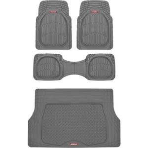 Motor Trend FlexTough 4-Piece Heavy Duty Floor Mats for Cars Trucks SUVs, Automotive Floor Mats Car Mats Full Set Front, Rear & Cargo, Trim-To-Fit Semi-Custom Deep Dish All Weather Rubber Mats - Gray