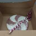 2 PCS Jumbo Sequin Candy Peppermint Christmas Decorations Glitter Candy Cane Lollipop Ornaments Tree Topper Picks Tied Bows Decorative Xmas Sprays Sweets Craft Home Decor (Pink, 7.5"x16.7")