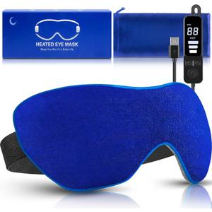 Heated Eye Mask, Washable Dry Eye Mask Heat Eye Compress with Flaxseed, Warm Eye Compress Heating Pad with Temperature Timer Control for Sleep, Blepharitis, Dark Circles, MGD, Puffy Eyes (Deep Blue)