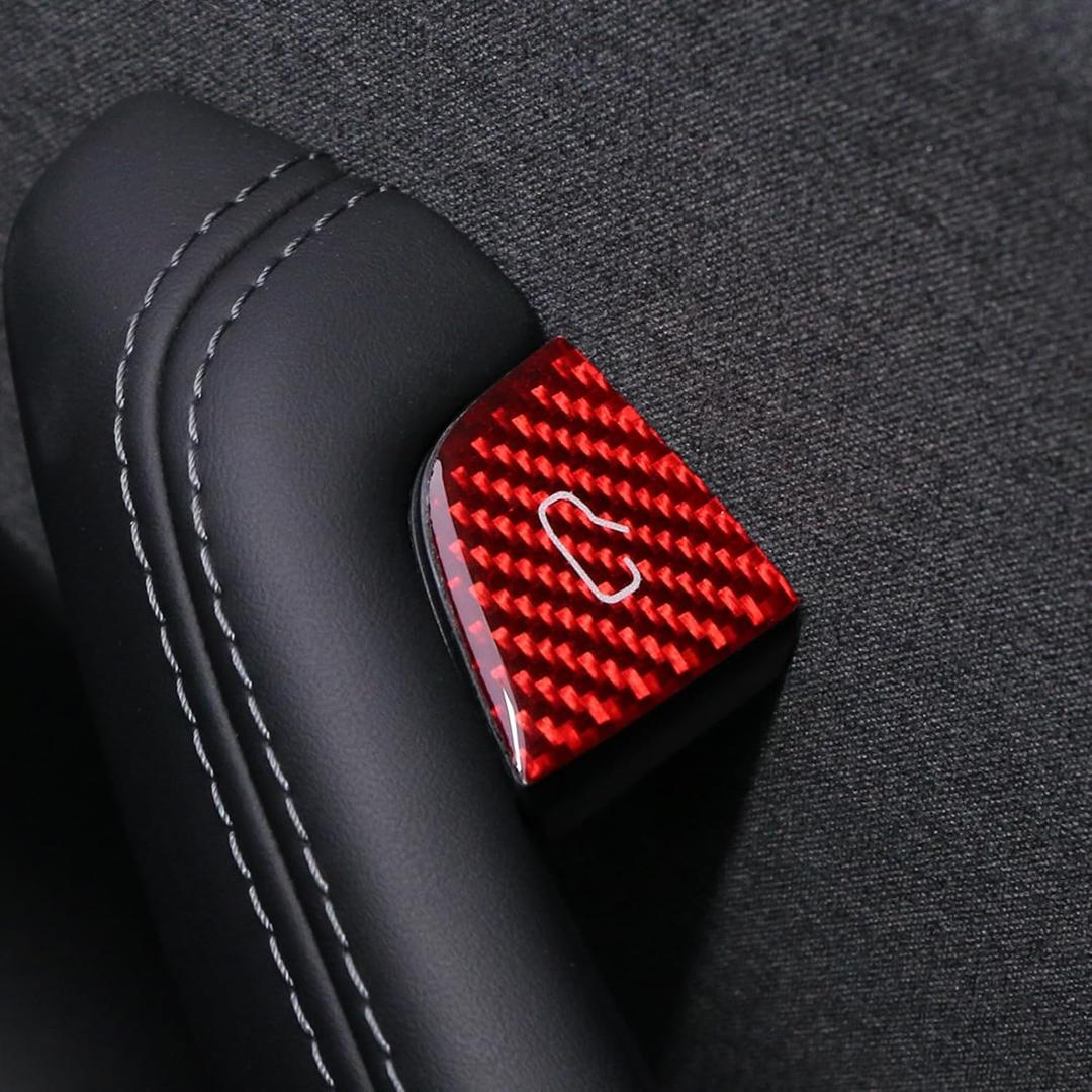 BETTERHUMZ Door Open Button Sticker Compatible with Tesla Model 3 Highland 2024 Model Y Juniper 2025 2026 Carbon Fiber Door Lock Switch Trim Interior Accessories (Red)