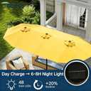 15ft Large Patio Umbrella with Solar Lights and Base, Double-Sided Outdoor Rectangle Umbrella with 48 LED Lights, Market Table Umbrellas with UV Resistant Canopy
