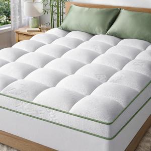 Extra-Thick 2 Inch Queen Size Mattress Topper - Ultra Plush & Soft Viscose Derived from Bamboo Mattress Pad, Naturally Cooling & Perfect for Full Body Support, Snow White