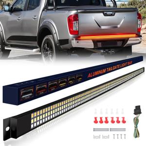 GOOACC Truck Tailgate Light Strip 48" Aluminum Frame led bar Triple Row Tail Lighing Sequential Amber Turn Signal Strobe Red Running Brake White Reverse (48" 780Led Aluminum Frame Light)