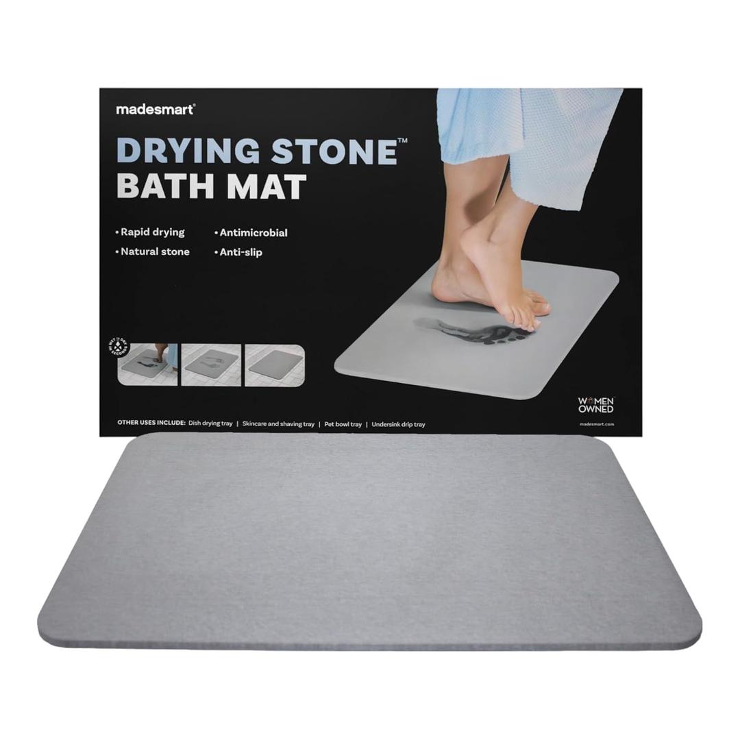 Madesmart Stone Bath Mat Diatomaceous Earth Shower Mat Non-Slip Super Absorbent Diatomite Stone Bath Mats for Bathroom Floor Quick Drying Natural Easy to Clean, 24", 16"