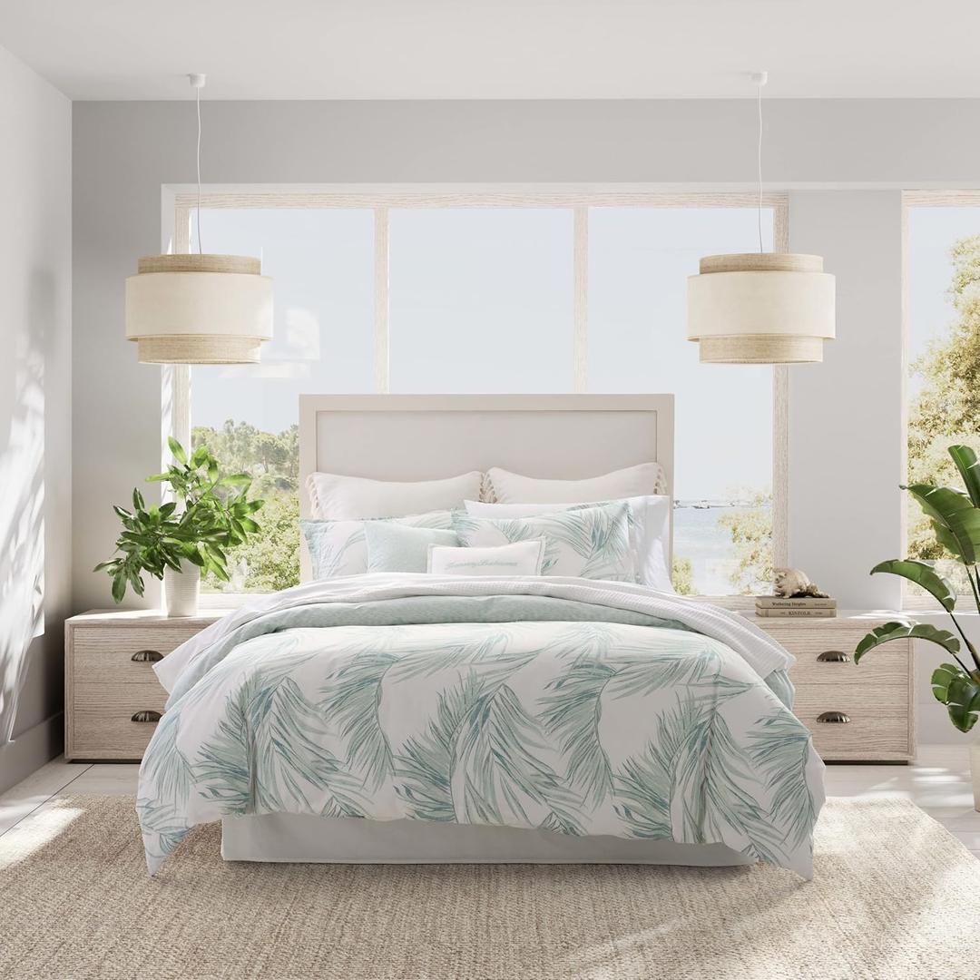 Tommy Bahama - King Comforter Set, Reversible Cotton Bedding with Matching Shams & Bonus Throw Pillows, Oeko-Tex Certified (Canyon Palms Green)