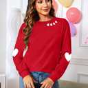 Love Letter Print T Shirt Women Funny Valentine's Day Tee Shirt Love Heart Graphic Long Sleeve Tops Red-Heart (S)