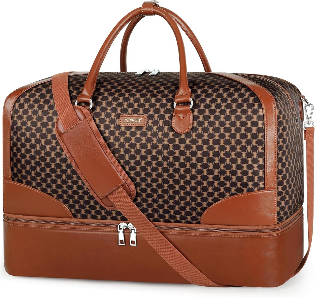 Weekender Bag for Women, Travel Duffel Bag Carry On Overnight Bag with Shoe Compartment Large Nylon Travel Weekend Tote Bag (9b-dark Brown)