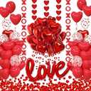 2 x 114Pcs Red Valentines Day Decorations with I Love You Banner Foil Red Heart Love Balloons 1000Pcs Rose Petals Hanging Heart Garlands for Wedding Anniversary Decor Romantic Proposal Day Decorations