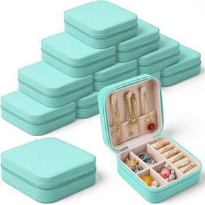 12 Pcs Travel Jewelry Case, PU Leather Mini Jewelry Box Organizer, Portable Storage for Rings Earrings Necklace Bracelet, Bridesmaid Proposal Gift for Women Wedding, Blue