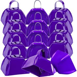 15 Pack Metal Cowbells 3 Inch Purple Cow Bells Noise Makers Loud Cow Bell with Handles, Small Cowbell Hand Percussion Cowbells for Sporting Events, Cheering, Football Games, Weddings