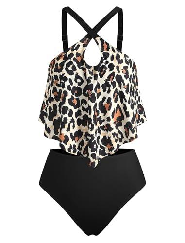 ZAFUL Two Piece Tankini Swimsuits for Women High Waisted Tummy Control Bathing Suit Sexy Criss Cross Cutout Tank Bikini Set 2025(Multicolor,L)