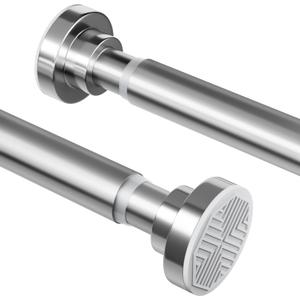 Adjustable Tension Shower Curtain Rod 26–76 Inch, No-Drill Stainless Steel 1-Inch Diameter Non-Slip Spring Telescoping Curtain Rod for Bathroom, Window, Kitchen, Closet & Room Divider, Silver