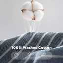 JELLYMONI Cotton Duvet Cover Full Size - Blue Vertical Pinstriped Comforter Cover with Button 100% Washed Cotton 3PCS Breathable Soft Solid Bedding Set Duvet Cover 8090in & 2 Pillowcases