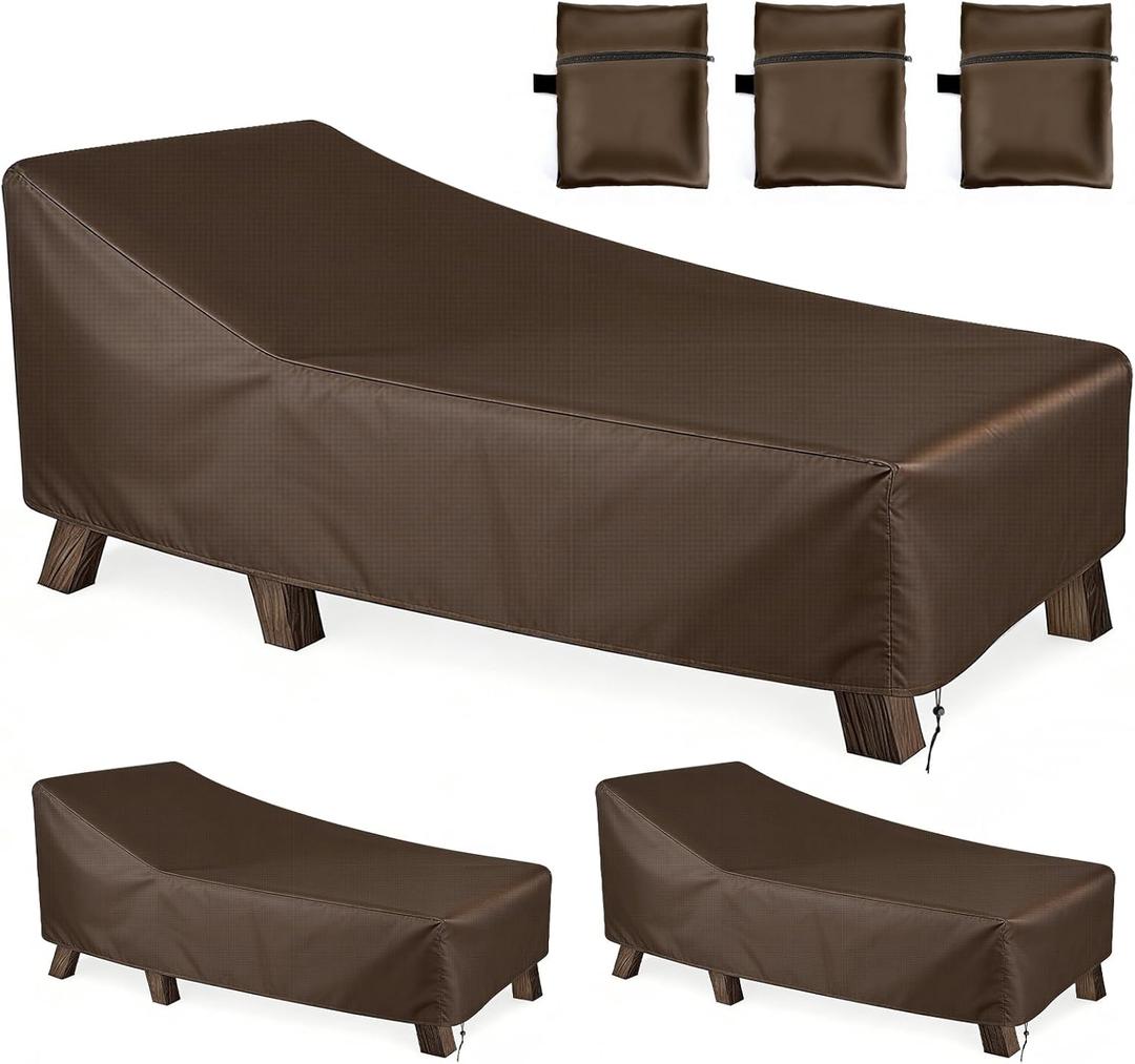 3 Pack Patio Chaise Lounge Cover Waterproof, Heavy Duty 600D Outdoor Lounge Chair Covers, UV Resistant & Anti-Fading, 80"L x 30"W x 28"H, High-Tension Adjustable Drawcord Hem for Fit & Storage Bags