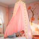 Bollepo Bed Canopy With Lights - Pink Princess Canopy for Girls Room | Single, Twin, Full, Queen | Kids Bed, Hanging Fairy Led Canopy