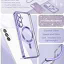 Magnetic for Samsung Galaxy S25 FE 5G Case + 2X Screen Protectors,Luxury Plated Gold Edge [Glitter Card&Wrist Strap] Slim Soft Crystal Clear TPU Shockproof Case Cover for S25 FE-Light Purple