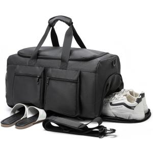 Seyfocnia Gym Weekender Bag for Men Women Travel Duffel with Wet Pocket Overnight with Shoe Compartment Carry On Travel Bag Gym Duffle Sports Bag-Black