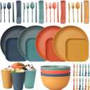 48 Pcs Dinnerware Sets, Unbreakable Plates and Bowls Sets, Reusable Dinnerware Sets for 4 People, Travel Camping Picnic Home Party Cutlery Set, Dishwasher Microwave Safe Dishes (Colorful)