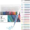 Grabie Glitter Gel Pens, 18 Colors Glitter Pens for Adult Coloring Books, Journaling, Drawing, Scrapbooking and DIY Crafts, Retractable Gel Ink Pens for Art and Work