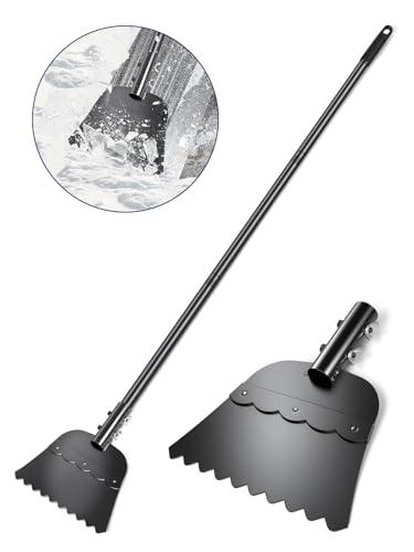 Wavy Blade Ice Scraper with Long Handle 57" Adjustable Snow Shovel Ice Chopper Weed Remover Tool for Gardening Driveway Floor Scraper & Root Cutter Digging Shovel Multifunctional Cleaning Garden Tool