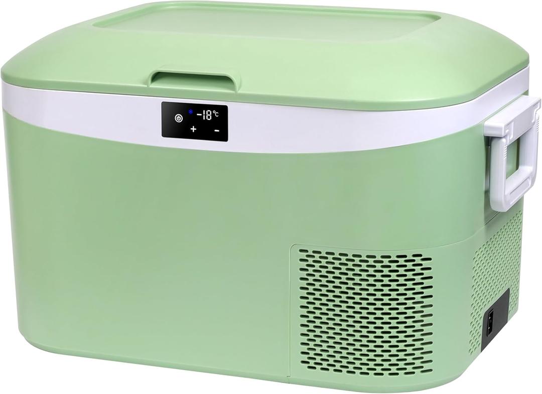 Megiu 12 Volt Refrigerator Portable Car Freezer 13.5 Quart (12.8 Liter) Compressor Cooler 12V/24V DC 110240 Volt AC for Truck Van RV Camper SUV Boat Travel Camping Road Trips Tailgating -18~+15 (Green)