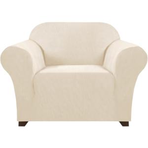 PrinceDeco Stretch Chair Cover Chair Slipcovers with Arms 1-Piece Chair Sofa Slipcovers or Living Room Non Slip Armchair Cover Furniture Protector Dogs Pet Friendly(Armchair, Biscotti Beige)