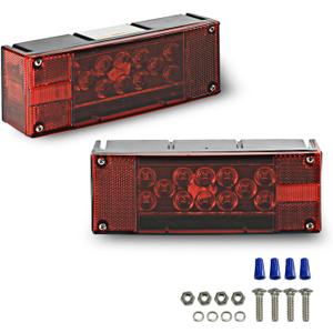 Wellmax 12V LED Trailer Lights, Submersible and Waterproof Low Profile Rectangular tail lights for RV, Marine, Boats, Trailers