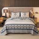 Bohemian Queen Size Quilt Comforter Sets 3 Pieces Quilts (1 Quilt, 2 Pillow Shams) Nordic Bedding Set Printed Coverlet with Pillowcase Lightweight Bedspread Set for All Seasons(Dark Blue)