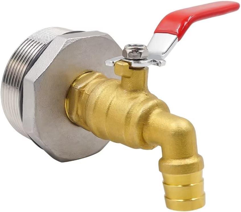 55 Gallon Drum Faucet with epdm Gasket, 50 gal Oil Water rain Barrel Valve Bucket Spigot, NPT3/4 Thread 5/8 inch Barb Brass Valve & 2" Stainless Steel Adapter kit