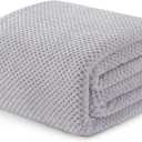 Exclusivo Mezcla Fleece Bed Blanket Twin Size, Super Soft and Warm Blankets for Couch, Sofa and Bed Waffle Textured, Cozy, Fuzzy and Lightweight (Light Grey, 60x80 inches)