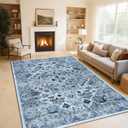 GarveeHome Entryway Runner Rug Washable Vintage Low Pile Lightweight Stain Resistant Carpet for Kitchen Bedroom Non-Slip Soft Thin Floor Mat for Bathroom Blue 10 * 13 ft