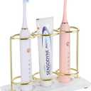 Electric Toothbrush Holder, 3 Slots 2-Layer Resin Electric Toothbrush Holder Bathroom Toothpaste Razor Storage Non-slip Organizer for Bathroom Toothbrush Toothpaste Cleanser, Gold Marble White