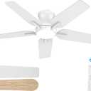 POCHFAN 42 Inch White Ceiling Fans with Lights and Remote, Flush Mount Low Profile Ceiling Fan for Bedroom, Living Room, Patio, Dimmable 6 Speeds Noiseless Reversible, ETL Listed