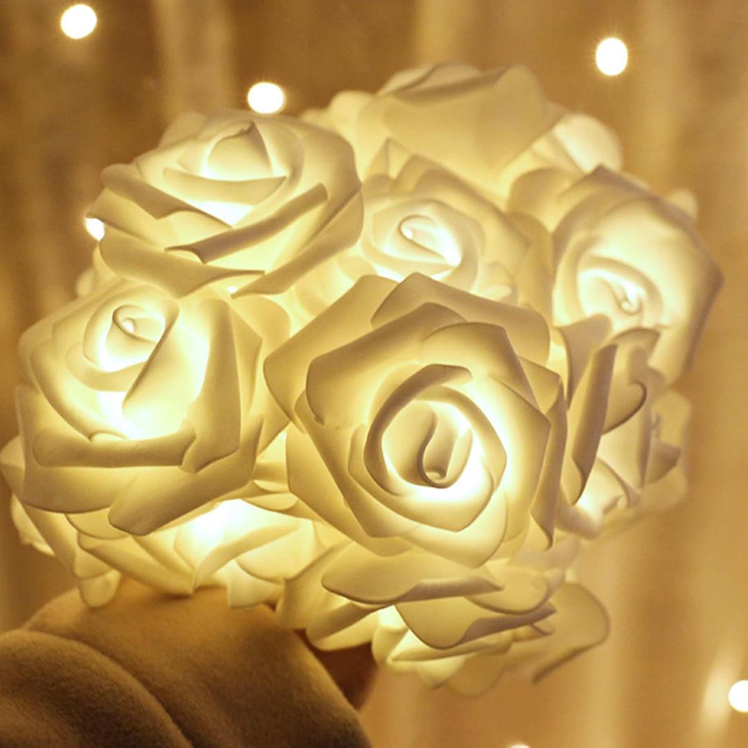 Mothers Day Decorations Rose Lights - Valentines Decor Flower Fairy Lights - Birthday Wedding Anniversary Mother's Day Proposal Party Decor String Light - 14.7FT 30LED Battery Operated, Gold