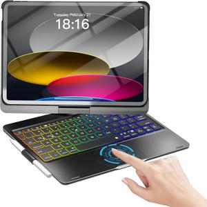 NOKBABO for iPad 10th 11th (A16) Generation Case with Keyboard, iPad Air 11 inch case (M4/M3/M2), Keyboard for iPad Pro 11 (4th/3rd/2nd/1st) & iPad Air 5/4, Trackpad, 360 Swivel, Backlit - Matt Black