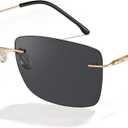 Cyxus Polarized Rimless Sunglasses for Men Square UV Protection Rectangle Ultralight Metal Shades (Frameless Sunglasses-black Gold)